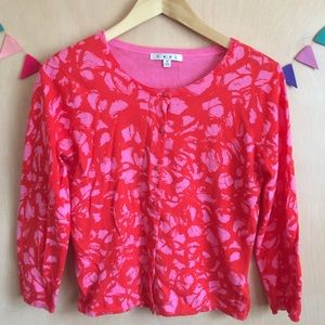 CAbi Red Pink Abstract Lightweight Cardigan